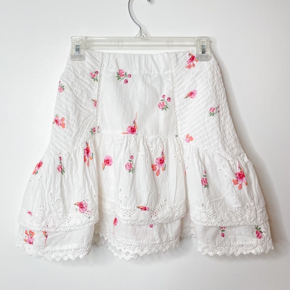 ZARA White Floral Skirt Cotton Trim Ruffles Small - Picture 3 of 6